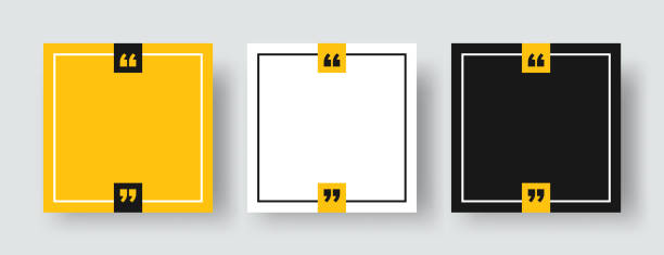 zestaw szablonów pustych ramek cytatów. puste pole tekstowe granice ramki cytatu ze spacją kopiowania. obramowanie linii ze znakami cudzysłowu izolowanymi na tle. kwadratowy format postu w mediach społecznościowych. - słowo uznania stock illustrations