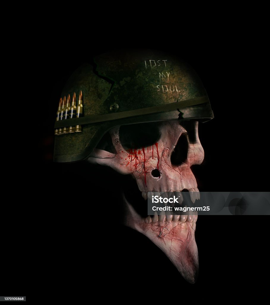 Damaged soldier skull Army Soldier Stock Photo