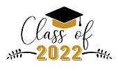 istock Class of 2022 .Graduation congratulations at school, university or college. Trendy calligraphy inscription 1370106127