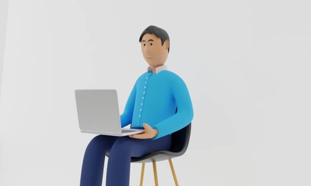 istock man with laptop on chair on the white background.3d rendering. 1370109163