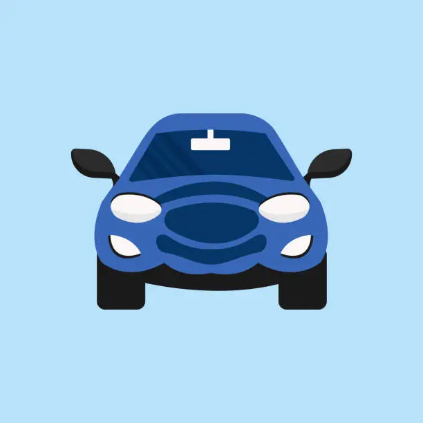 Vector illustration of Blue Car icon. Automobile with blue background