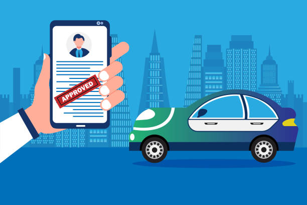 ilustrações, clipart, desenhos animados e ícones de empresário mantém pedido aprovado para empréstimo de carro - car loan finance symbol
