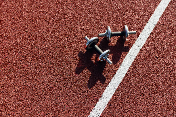 istock Top view of dumbbells that is on the ground 1370114043