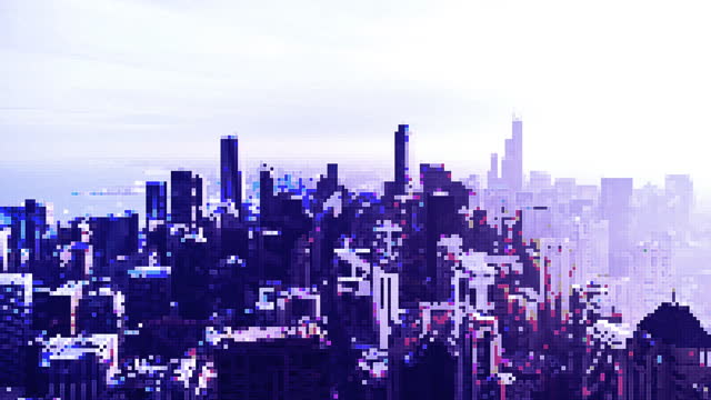 T/L Pixel Art Metropolis, Aerial View of Chicago Skyline / Chicago, Illinois