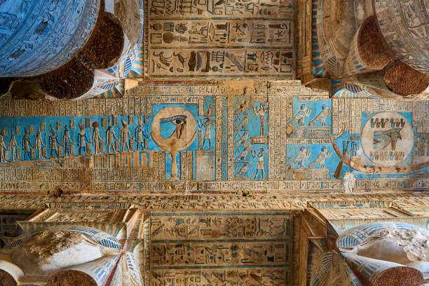 dettaglio dell'antico tempio egizio di dendera - dendera foto e immagini stock