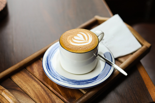 Latte coffee with heart shape latte art