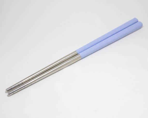 Stainless steel chopsticks with light purple plastic handle
