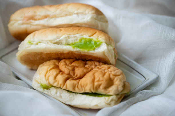 Bread  with sweet Thai fresh green pandan custard egg cream