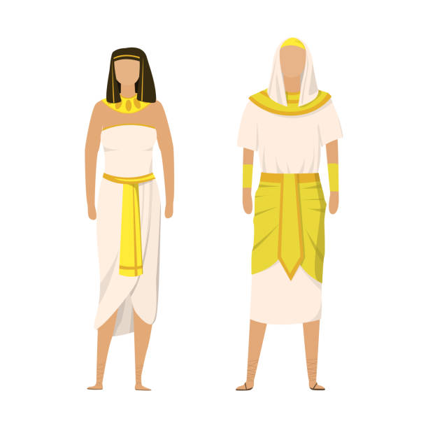 ilustraciones, imágenes clip art, dibujos animados e iconos de stock de chica y hombre con trajes festivos nacionales populares egipcios - vector - traje de reina egipcia