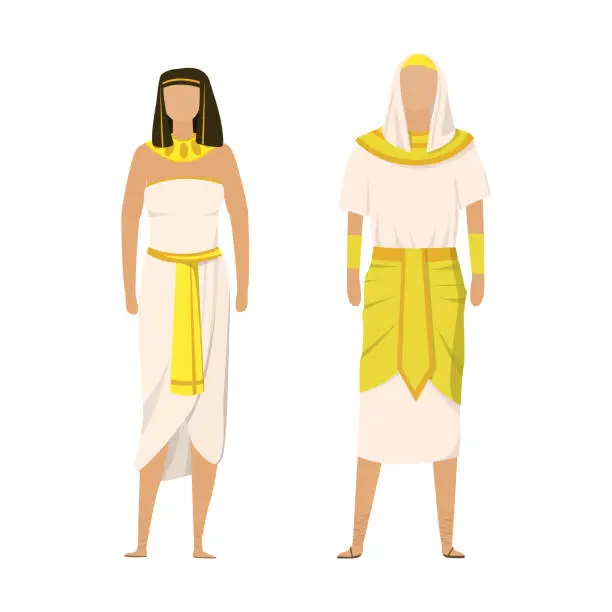 Vector illustration of Girl and man in Egyptian folk national festive costumes - Vector