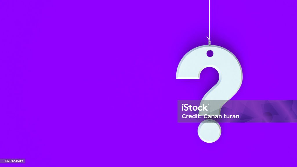 Question mark Hanging rope and purple background Question Mark Stock Photo