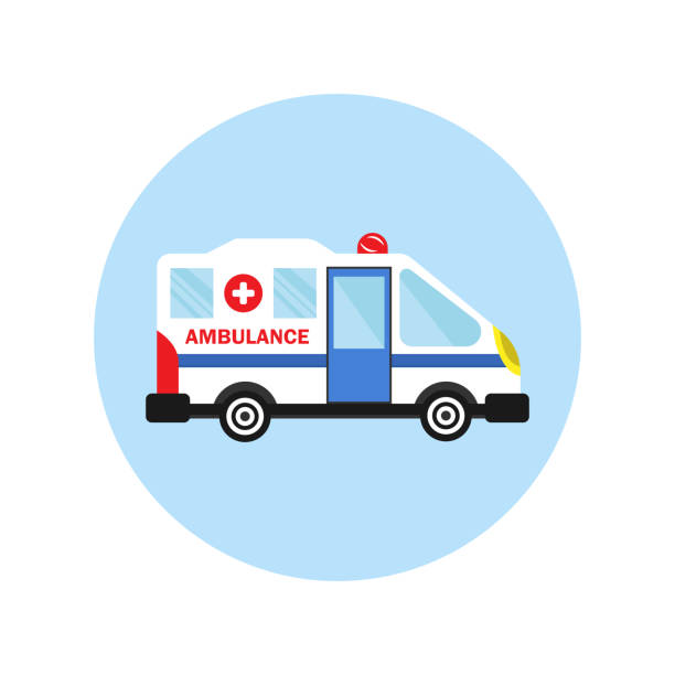 의료 구급차 플랫 아이콘, 의학 및 의료, 운송 기호 벡터 - ambulance mini van speed emergency sign stock illustrations