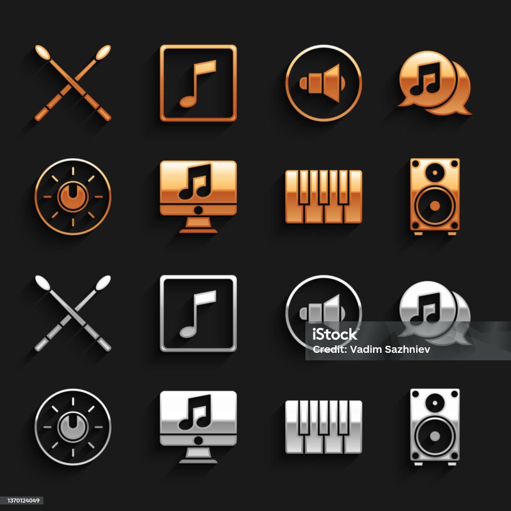 Music Note Dial Set Computer With Music Note Musical In Speech Bubble Stereo Speaker ...