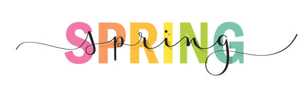 ilustrações de stock, clip art, desenhos animados e ícones de spring colorful typography banner - tree single word green fruit