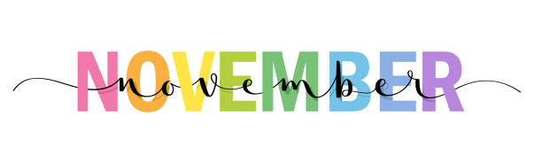 ilustrações de stock, clip art, desenhos animados e ícones de november colorful typography banner - november calendar pink event
