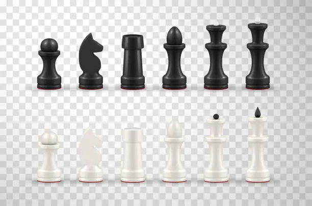 Vector illustration of Realistic black and white all chess pieces set in row 3d template vector illustration