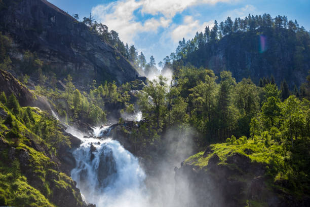 istock Latefossen Waterfall Odda Norway. Latefoss is a powerful, twin waterfall. 1370128808