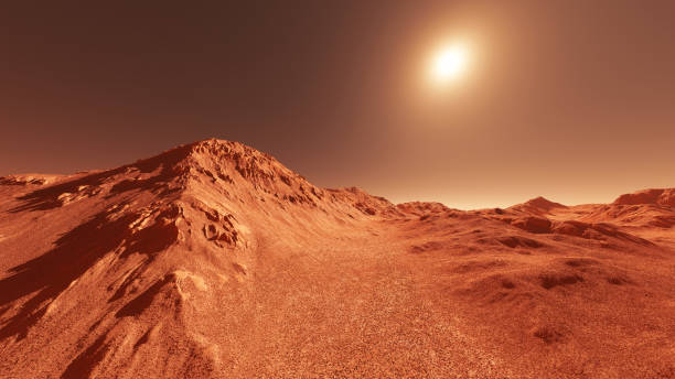 istock Mars planet landscape, 3d render of imaginary mars planet terrain 1370129173