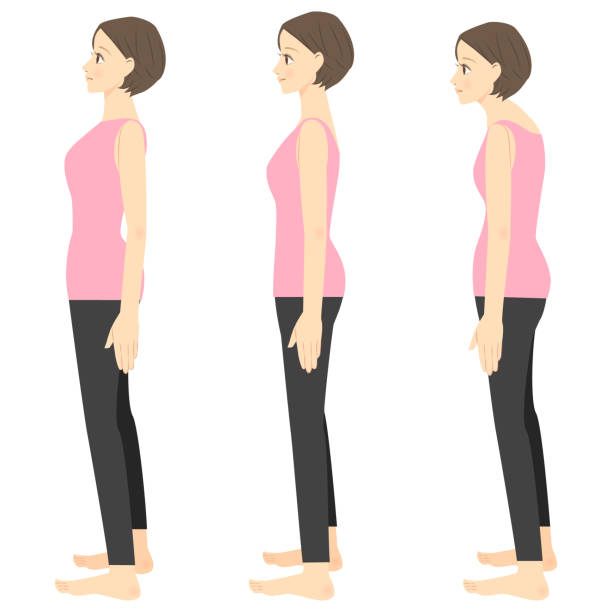 ilustrações de stock, clip art, desenhos animados e ícones de comparison of good posture and bad posture - body woman back