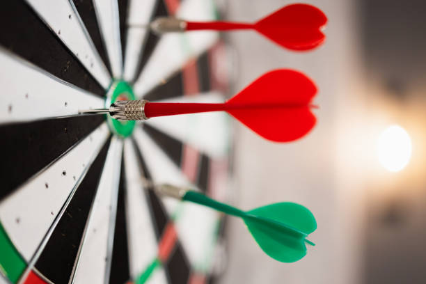 istock Close up view of dartboard with darts 1370130166