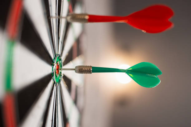istock Close up view of dartboard with darts 1370130179