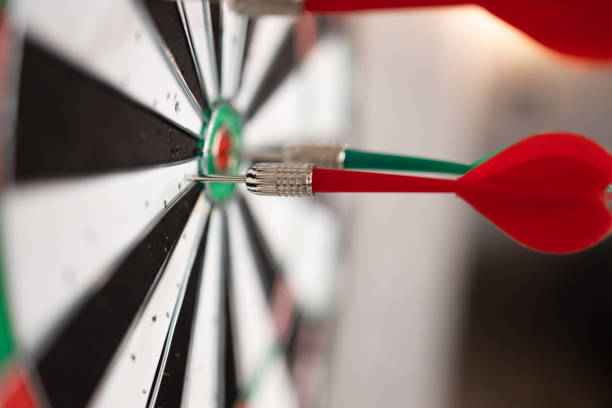 istock Close up view of dartboard with darts 1370130187