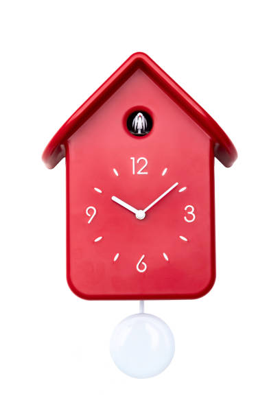 istock Red cuckoo clock with white pendulum isolated on white background 1370138604