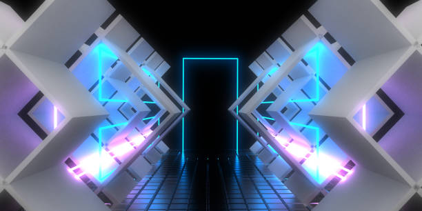 istock 3D abstract background with neon lights. neon tunnel  .space construction . .3d illustration 1370141685