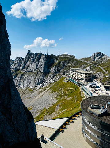 Station the top of the mountain Pilatus in Switzerland in sunny summer day