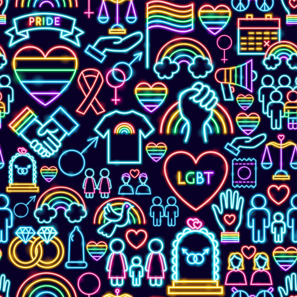 LGBT Seamless Neon Pattern LGBT Seamless Neon Pattern. Vector Illustration of Pride Promotion. lesbian flag stock illustrations