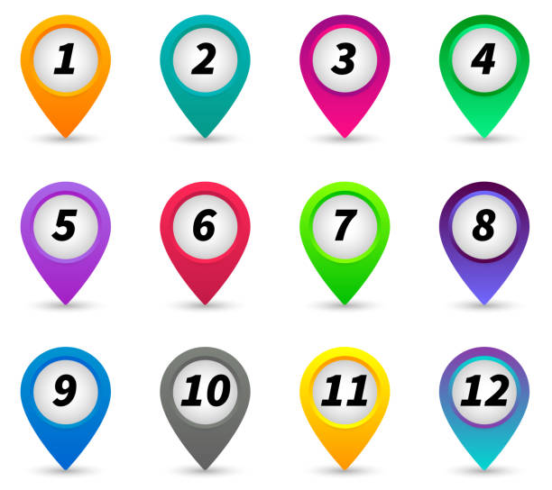 istock Vector illustration bullet point set. Marker in bright color. Pins with number 1 to 12. 1370145246