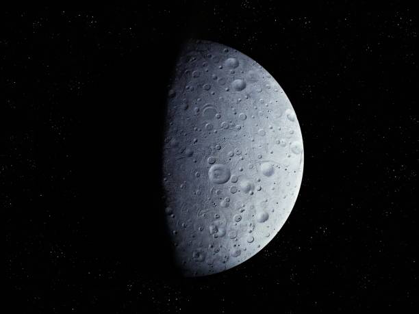 istock Rocky moon covered with craters. Planetary satellite in space. 1370146865