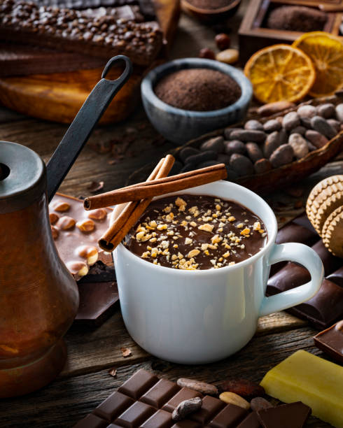istock Melted hot chocolate cup with vintage copper chocolate pot 1370148902