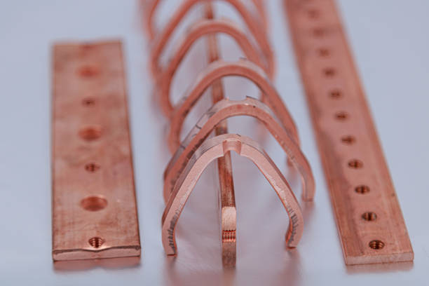 A closeup of abstract arranged cut copper pieces