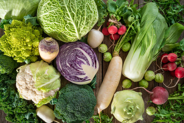istock Crucifers vegetables assortment including cabbage, broccoli, cabbage, turnip, kale, romanesco, radish, arugula 1370150419