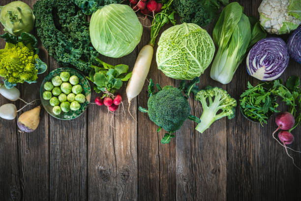 istock Crucifers vegetables assortment as cabbage, broccoli, cabbage, turnip, kale, romanesco, radish, arugula 1370150564