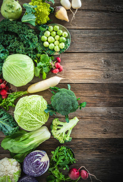 istock Crucifers vegetables assortment as cabbage, broccoli, cabbage, turnip, kale, romanesco, radish, arugula 1370150678