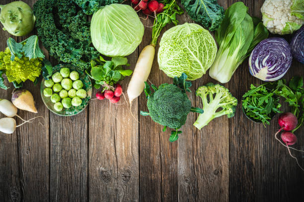 istock Crucifers vegetables assortment as cabbage, broccoli, cabbage, turnip, kale, romanesco, radish, arugula 1370151389