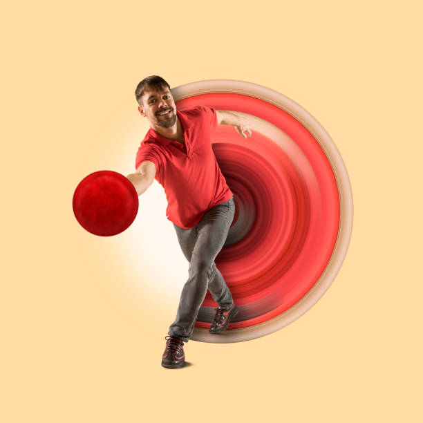 Professional bowling player in action. on art paint background. Flyer. Concept of sport, bowling, achievements, competition, championship