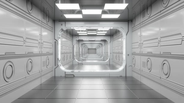 istock 3d render. Futuristic hallway. Concept of modern architecture and interior spaceship 1370155487