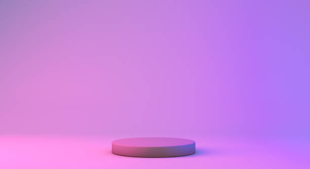 istock Empty circle podium with pink and purple neon colors. 1370156391