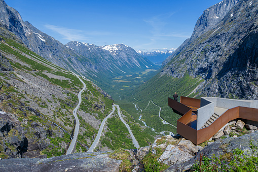 TROLLSTIGEN, NORWAY- 2020 JUNE 24. The view point and the curved roads at Trollstigen. Beautiful valley and nature.
