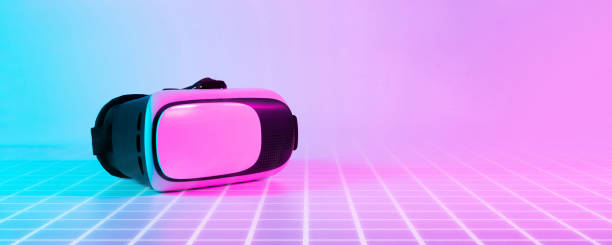 istock Virtual reality glass VR. 3d digital glasses on futuristic neon tech background. Amazing technology, online game, entertainment, study and virtual world. 1370166572