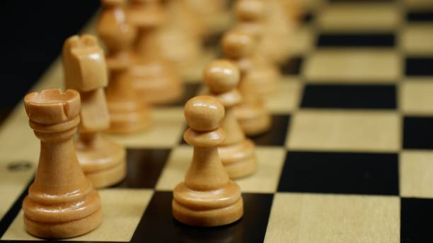 istock Chess starting lineup of the white team 1370166666