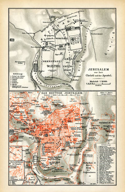 istock Antique map of old and new Jerusalem Israel 1898 1370168637