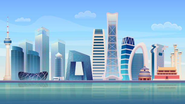 beijing Beijing City panorama skyline. High skyscrapers modern cityscape. Vector illustration. beijing stock illustrations