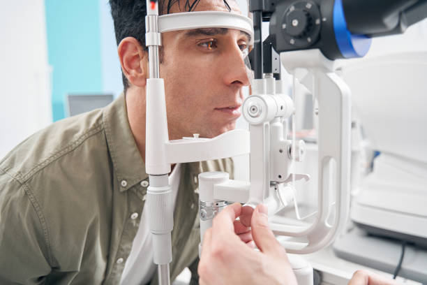 istock Male having eye examination using slit lamp 1370171610
