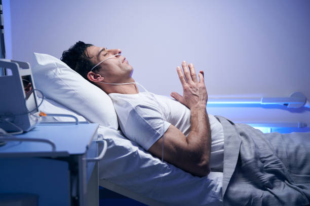 istock Man in white t-shirt resting after procedures 1370171627