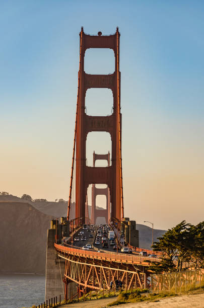 Traffic on the Golden Gate Bridge in the evening