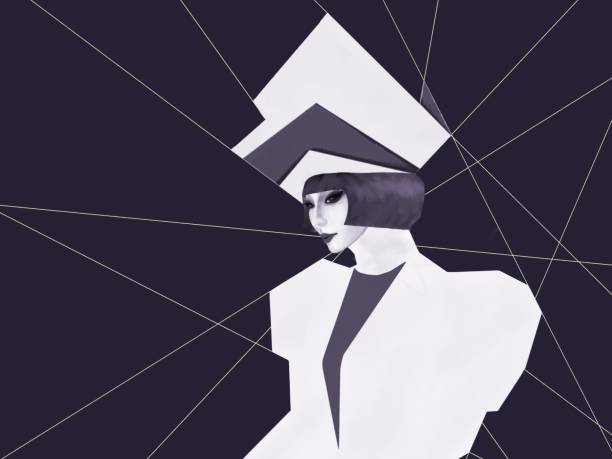 istock Asian woman dressed in designer clothes in geometric style close-up 1370173670